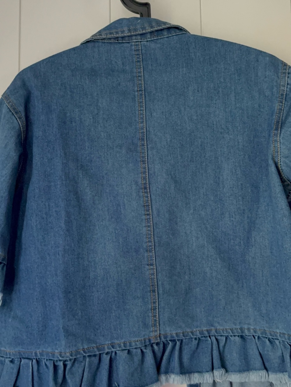 Cropped Lightweight Ruffle Denim Jacket - Picture 2 of 3